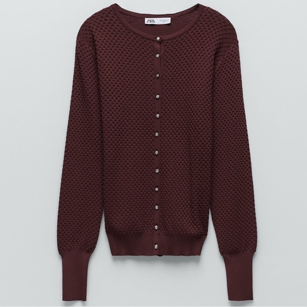Zara Jewel Button Textured Cardigan - Picture 4 of 10